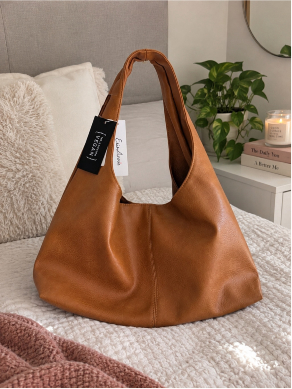 Erin Amie Brown Vegan Leather Slouchy Hobo Shoulder Bag NWT